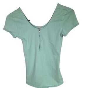 Vintage Guess Mint Green Scoop Neck Top With Zipper Detail Size XS